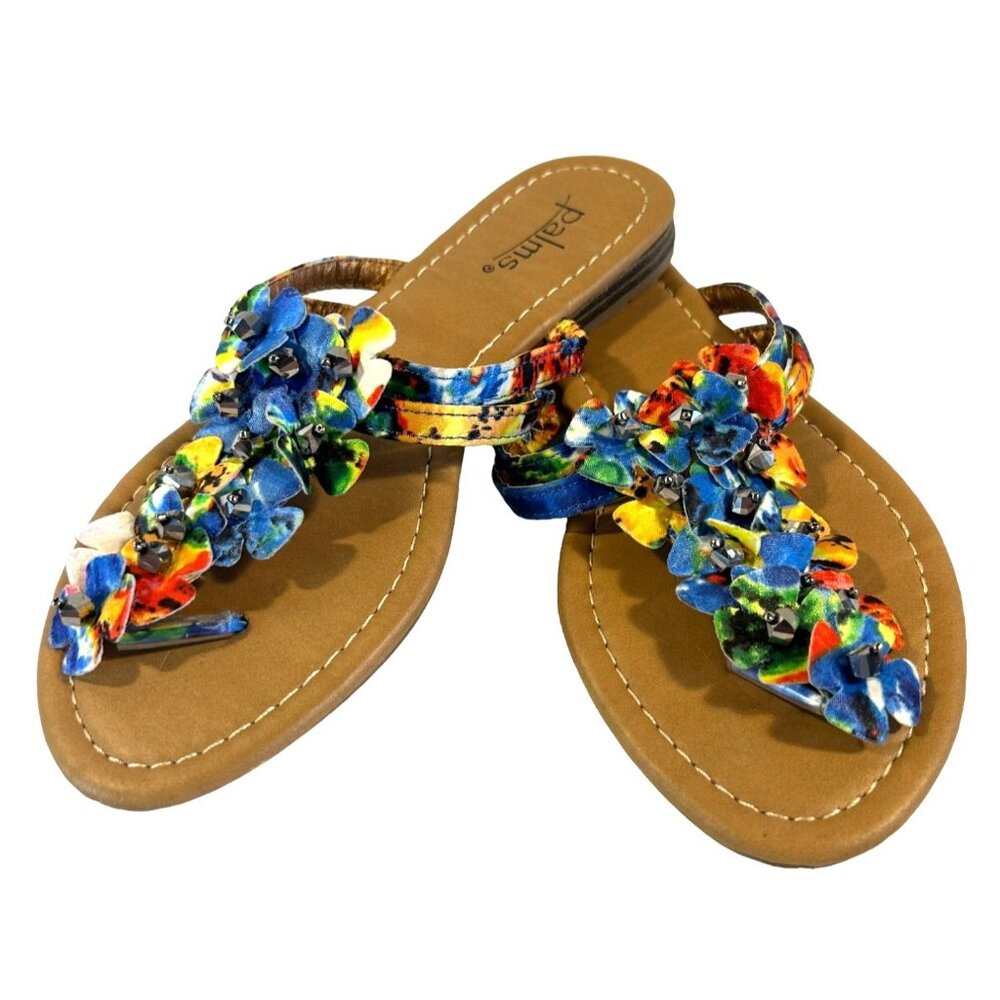 Womens Palms Floral Beaded Sandals Size 6M With Vibrant Multicolor Design